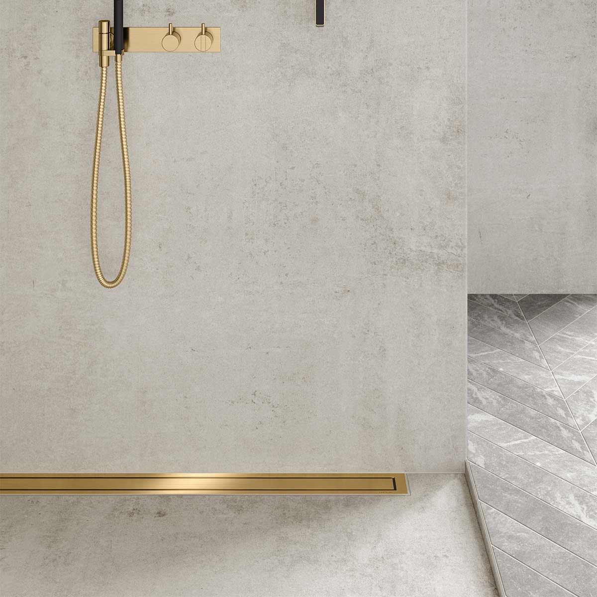 UniSlope 1K Short Linear Drain Wetroom Shower Kit - Brushed Brass