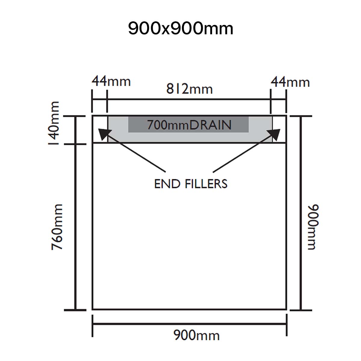 Unislope 1K linear drain 900x900mm dimensions