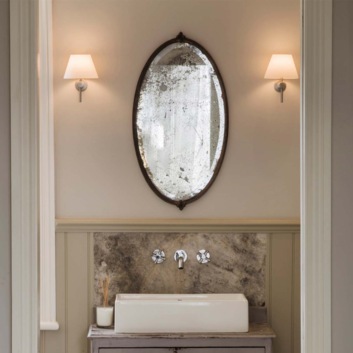 Venice Bathroom Light With White Shade Polished Chrome Lifestyle