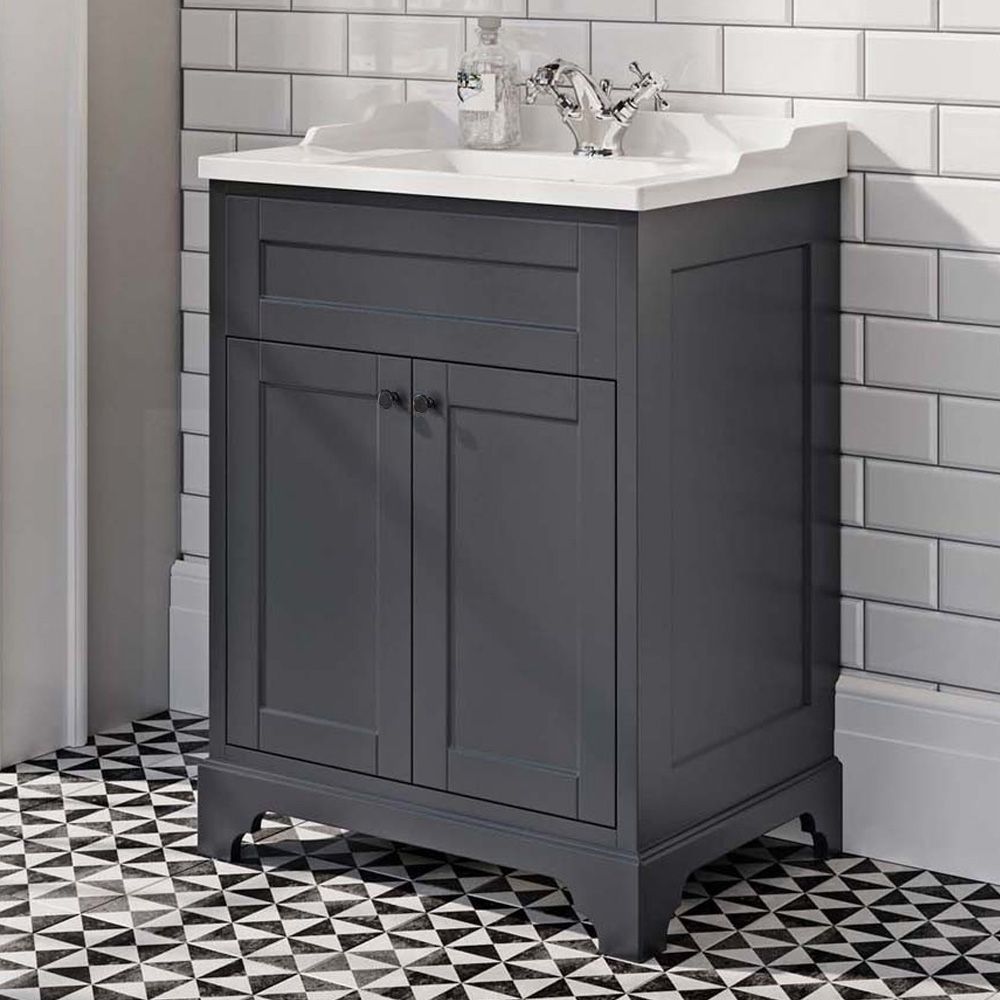 Granlusso Ailesbury 2-Door Floorstanding Vanity Unit with Ceramic Basin in Matt Grey at Deluxe Bathrooms