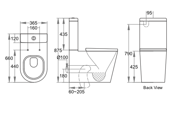 granlusso amalfi rimless close coupled toilet and soft close seat dimensions
