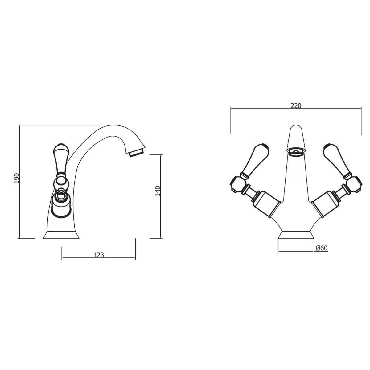 Belgravia Highneck Lever Basin Mono Mixer With Pop Up Waste Dimension