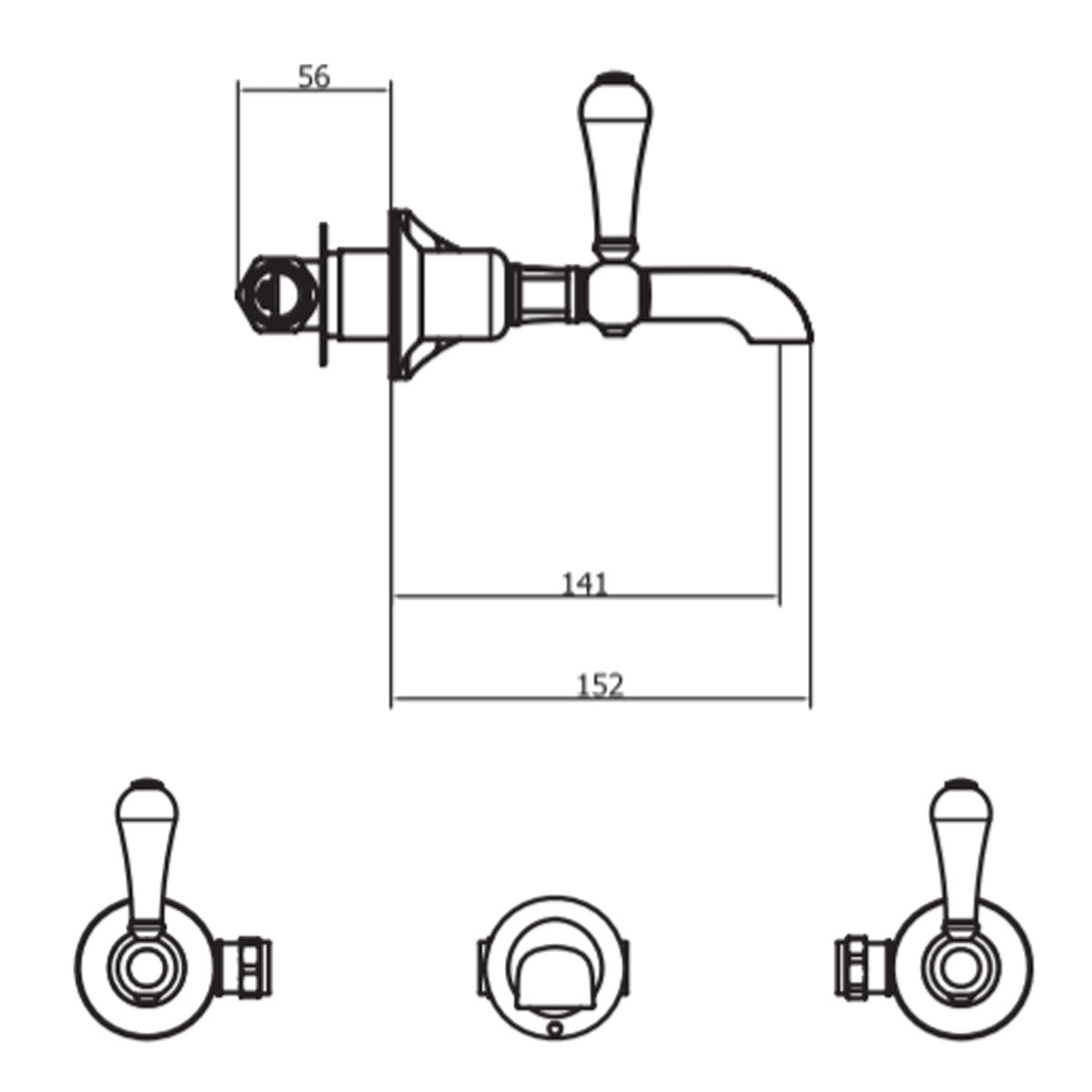 Crosswater Belgravia Lever  3 Tap Hole Wall Mounted Basin Mixer Set