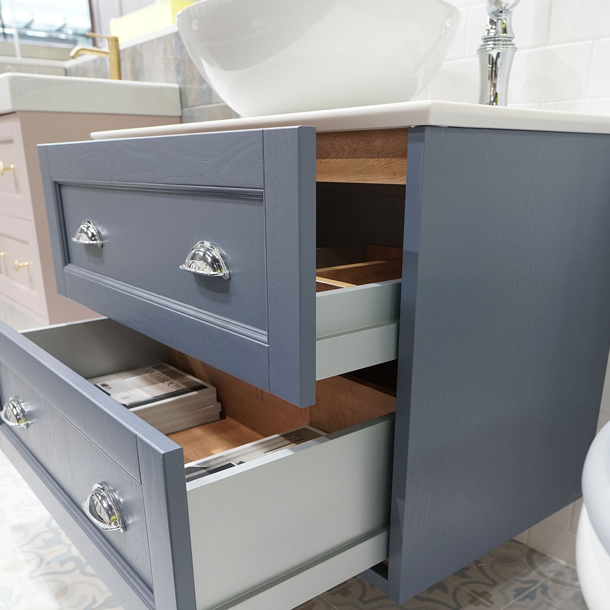 Roseberry 2 Drawer Wall Mounted Vanity Unit With Solid Surface Worktop