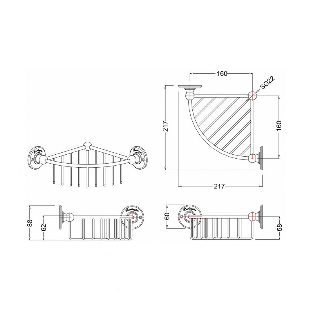 Burlington Corner Shower Basket Wall Mounted Deluxe Bathrooms UK