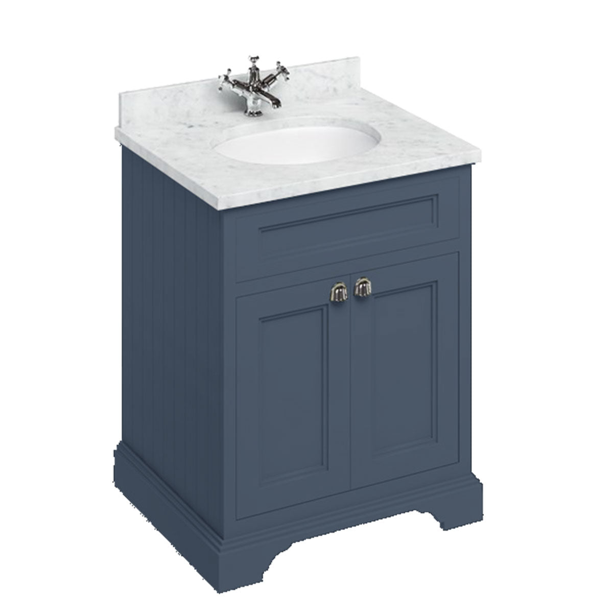 Burlington Floor Standing 650 Two Door Vanity Unit With White Marble Worktop and Integrated Basin Deluxe Bathrooms UK