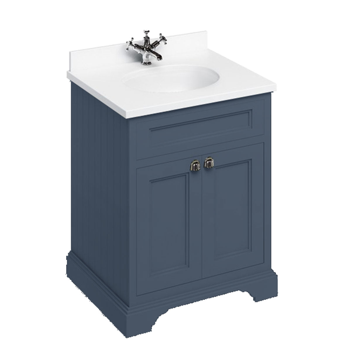 Burlington Floor Standing 650 Two Door Vanity Unit With White Marble Worktop and Integrated Basin Deluxe Bathrooms UK