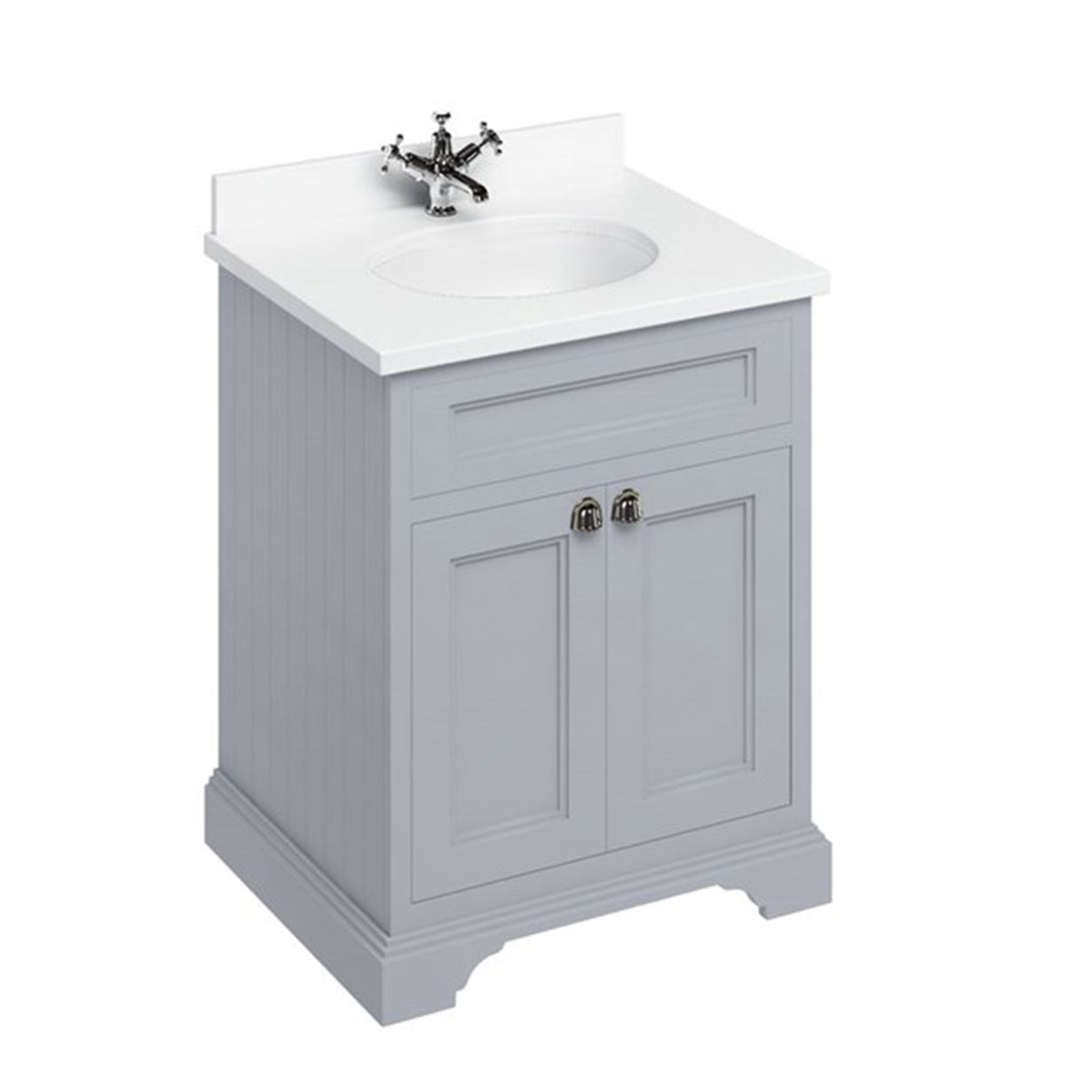 Burlington Floor Standing 650 Two Door Vanity Unit With White Marble Worktop and Integrated Basin Deluxe Bathrooms UK