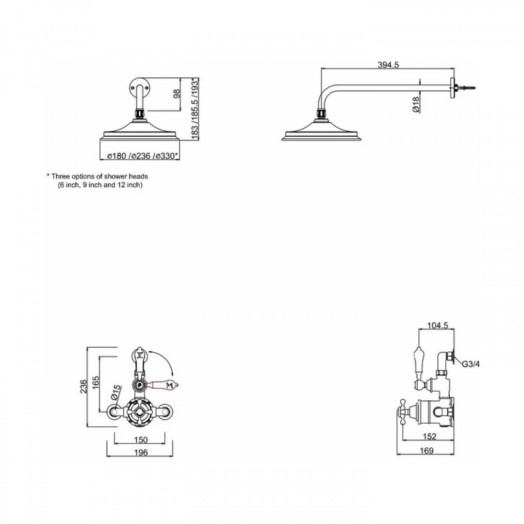Burlington Avon Thermostatic Single Outlet Shower Valve with Fixed Head Deluxe Bathrooms UK