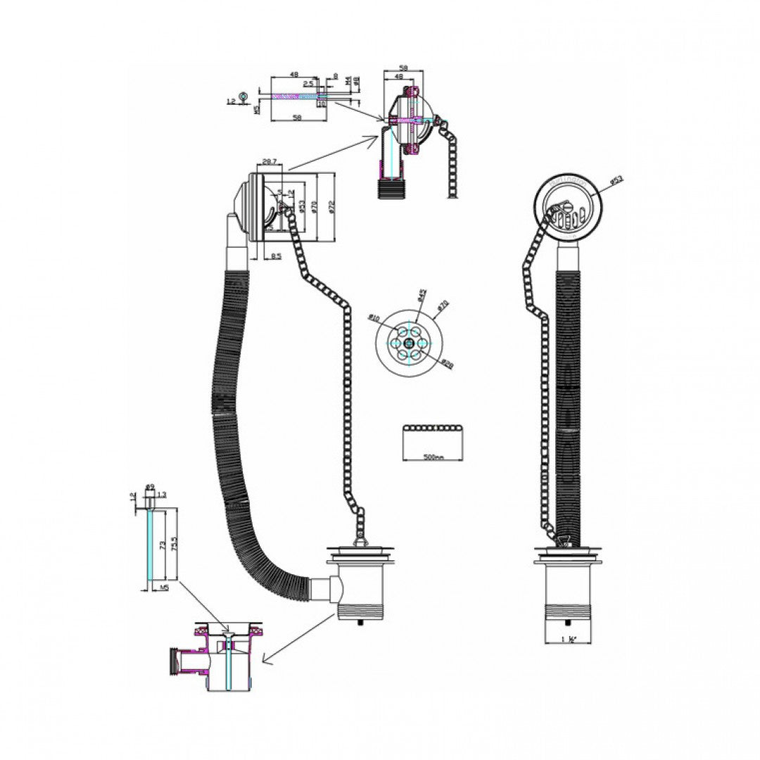 Burlington Bath Overflow Plug and Chain Deluxe Bathrooms UK