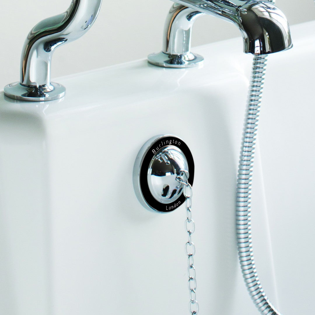 Burlington Exposed Bath Overflow with Plug and Chain Waste Deluxe Bathrooms UK