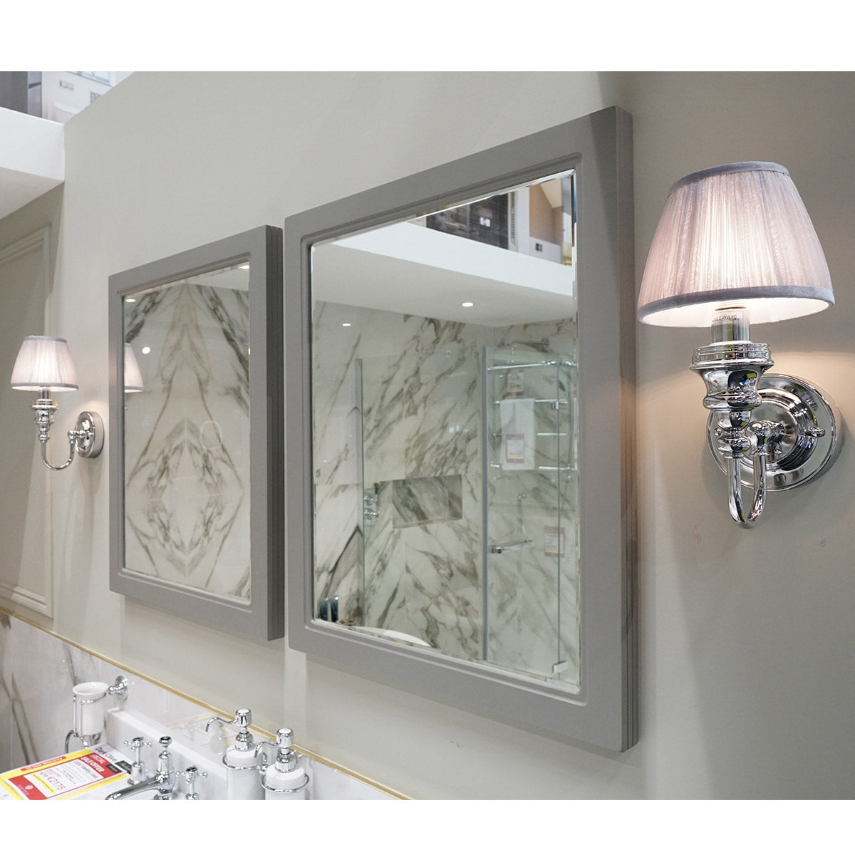 Burlington Ornate Light With Chrome Base and Chiffon Silver Shade Deluxe Bathrooms UK