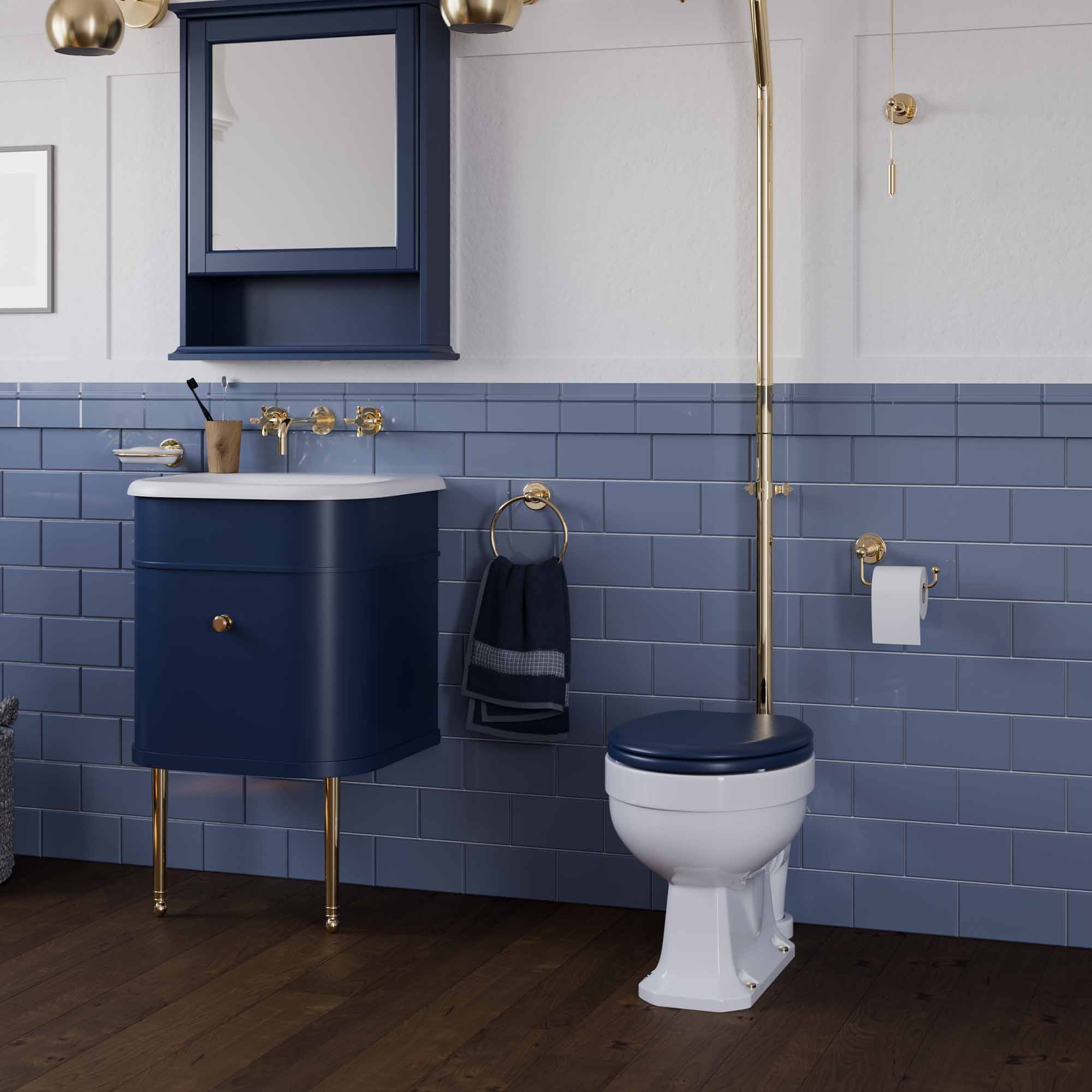 burlington chalfont 550mm wall mounted vanity with roll top basin blue