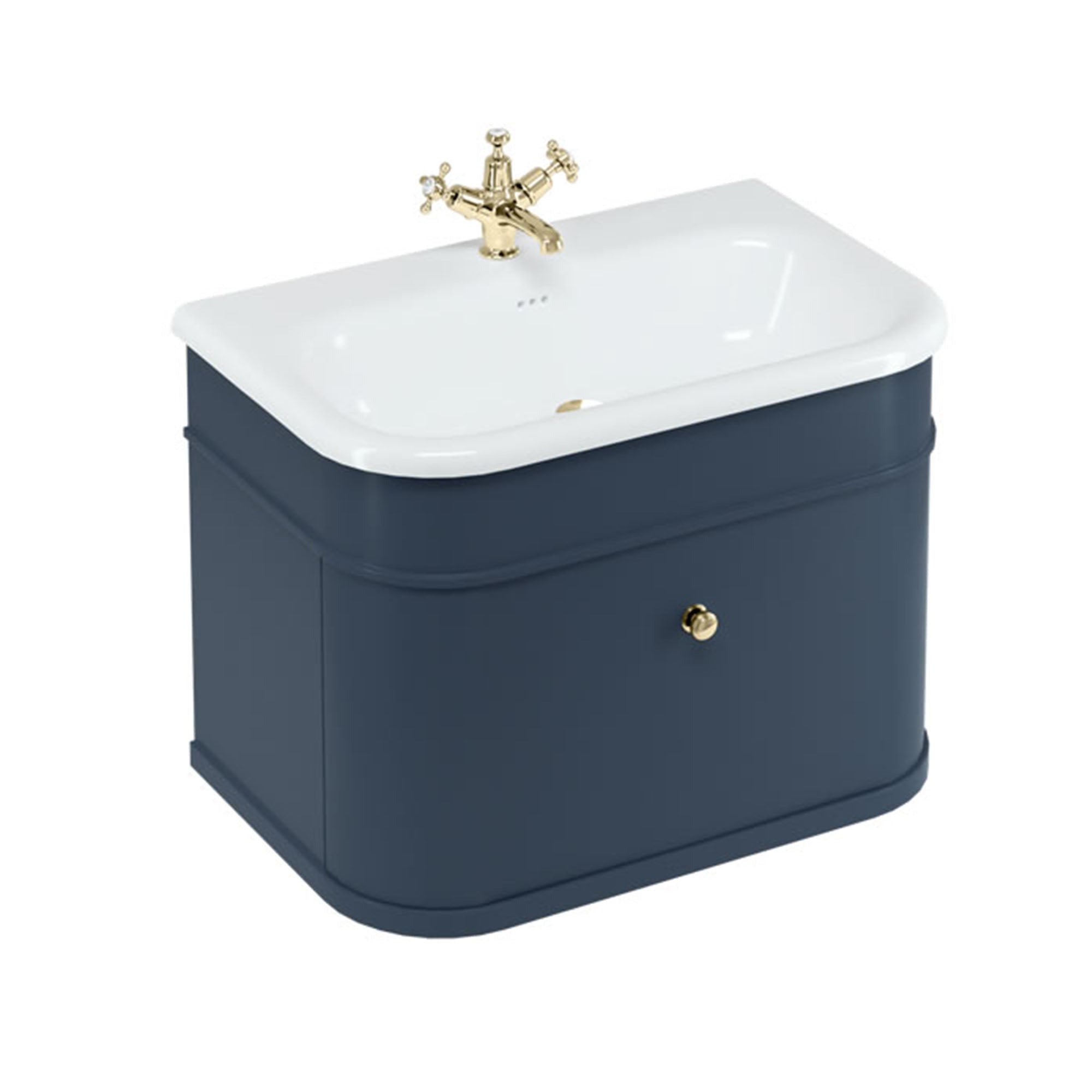 burlington chalfont 750mm wall mounted vanity with roll top basin matt blue