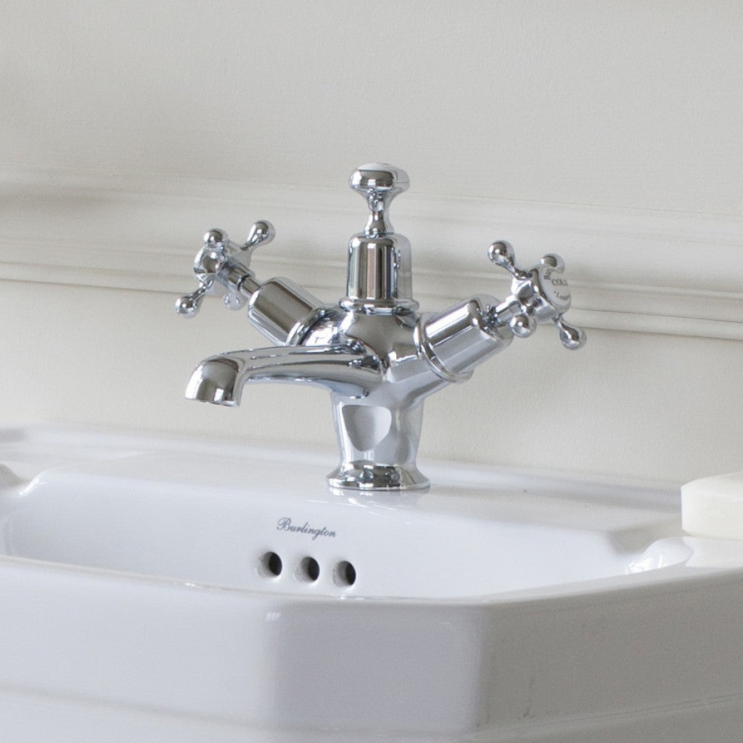Burlington Claremont Basin Mixer With High Central Indice And Pop-Up Waste Deluxe Bathrooms UK