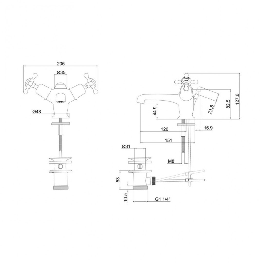 Burlington Claremont Basin Mixer With High Central Indice And Pop-Up Waste Deluxe Bathrooms UK