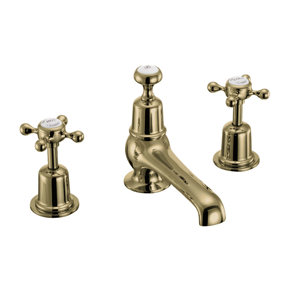 Burlington Claremont Three Tap Hole Basin Mixer With Pop-Up Waste Deluxe Bathrooms UK