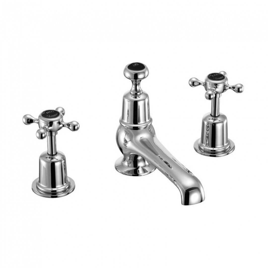 Burlington Claremont Three Tap Hole Basin Mixer With Pop-Up Waste Deluxe Bathrooms UK