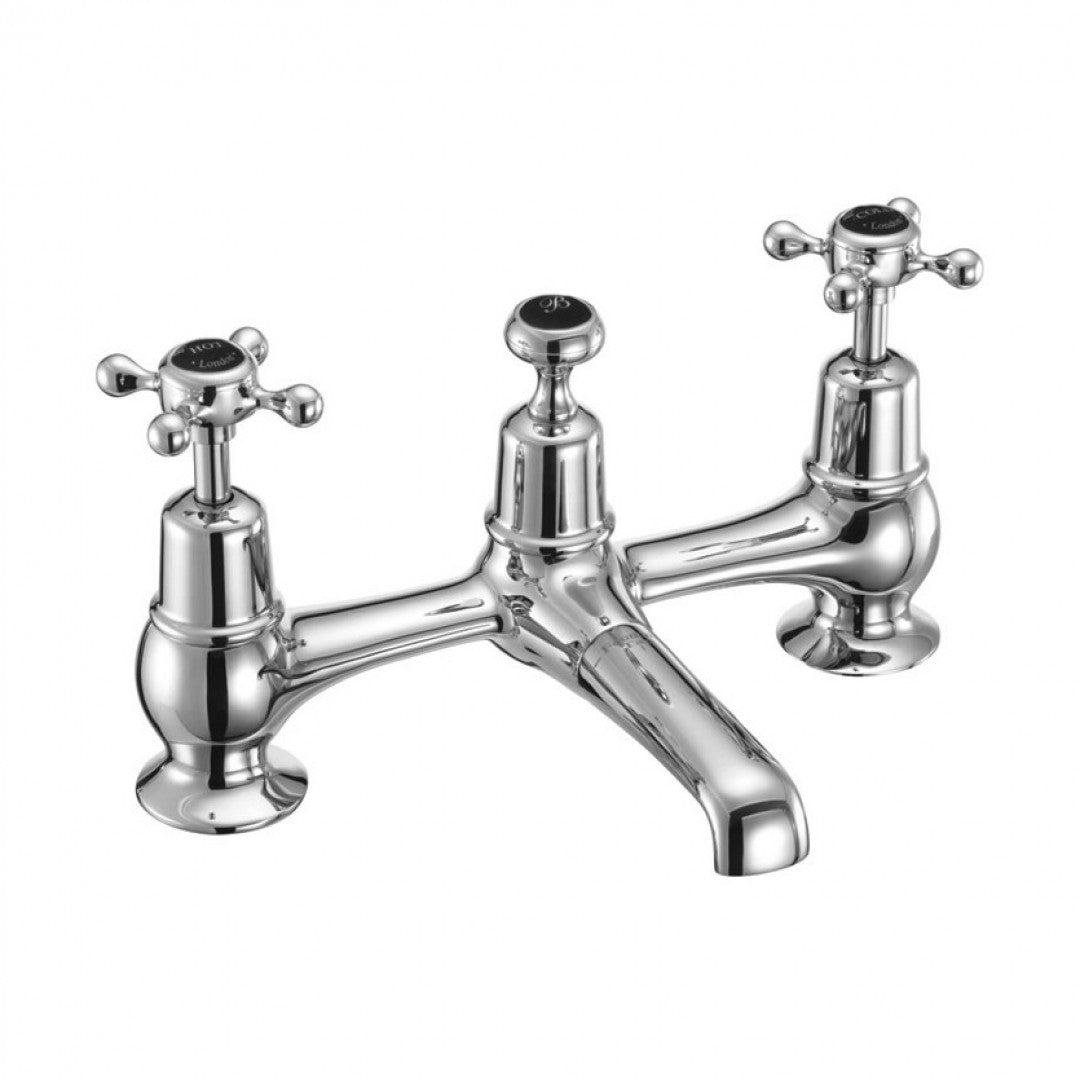 Burlington Claremont Two Tap Hole Bridge Basin Mixer With Plug And Chain Waste Deluxe Bathrooms UK