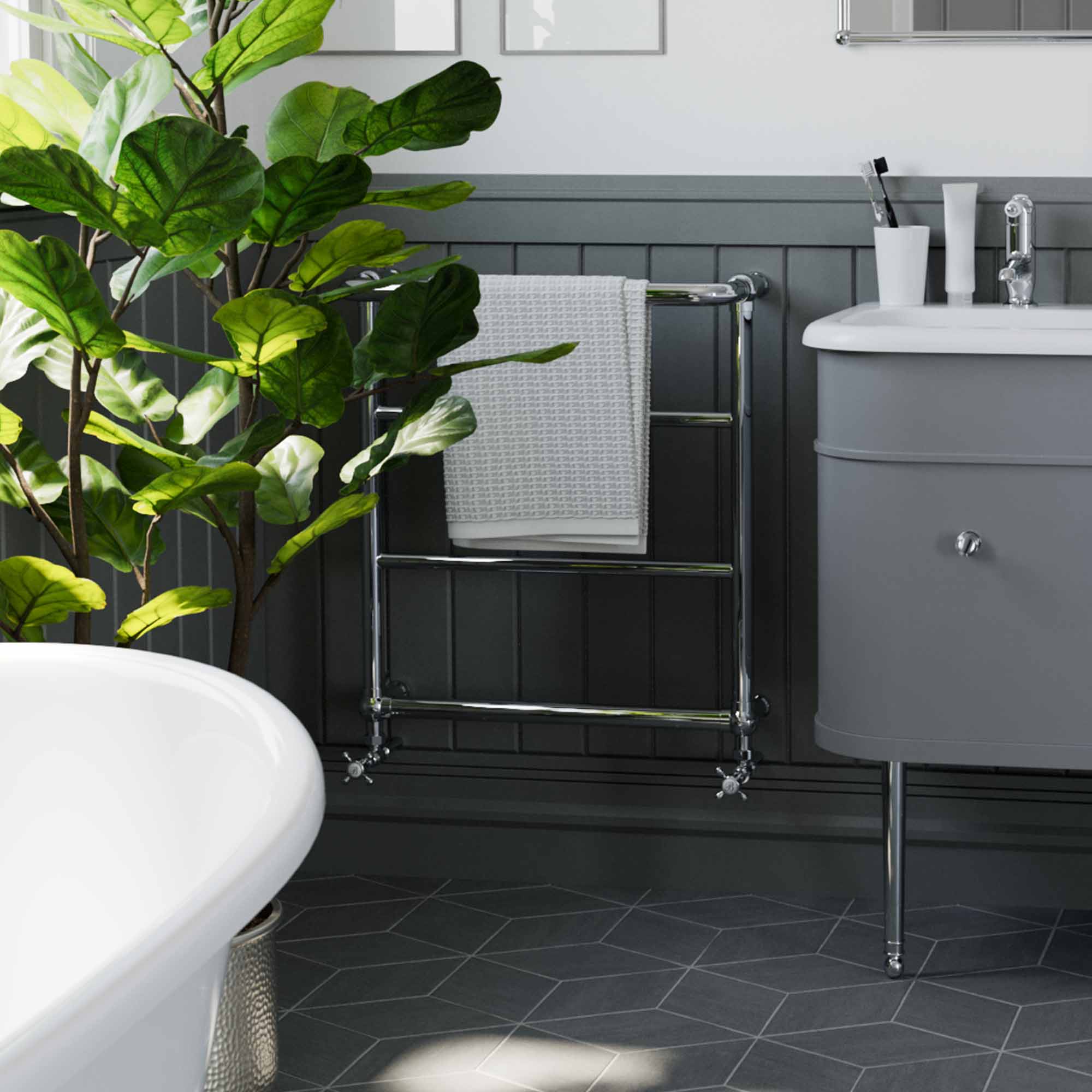 burlington cleaver radiator traditional 600x677mm chrome