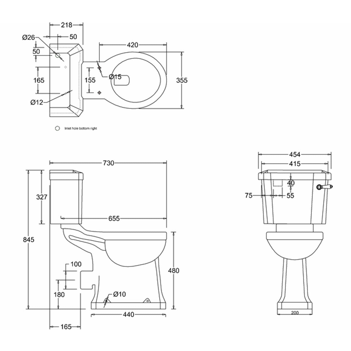 Burlington Comfort Height Close Coupled Toilet dimensions Deluxe Bathrooms UK