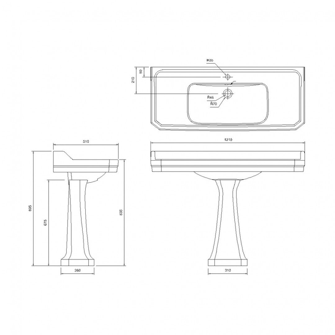 Burlington Edwardian Rectangular White Basin With Standard Pedestal Deluxe Bathrooms UK