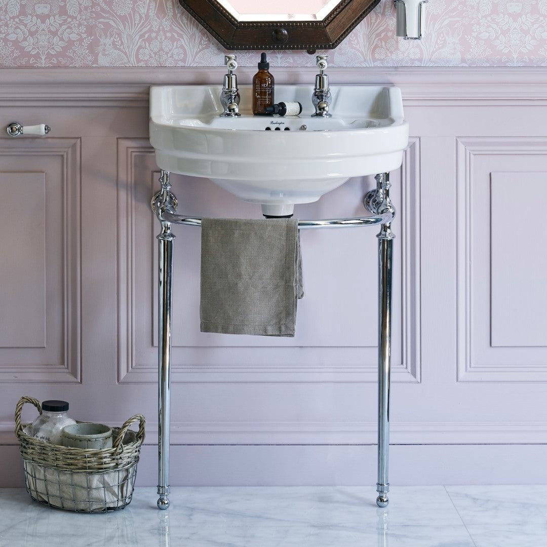 Burlington Edwardian 560mm White Round Basin With Chrome Washstand Deluxe Bathrooms UK