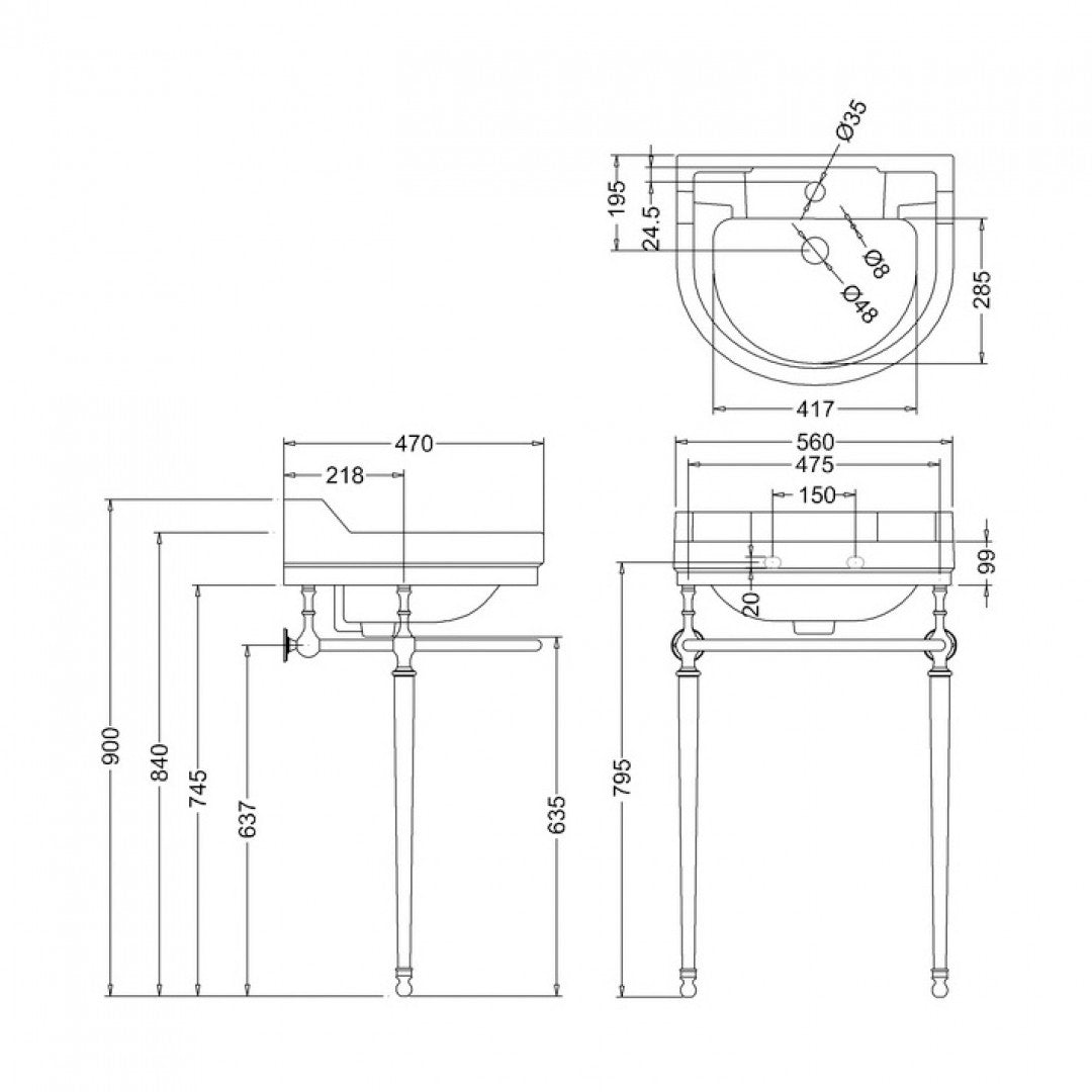Burlington Edwardian 560mm White Round Basin With Chrome Washstand Deluxe Bathrooms UK