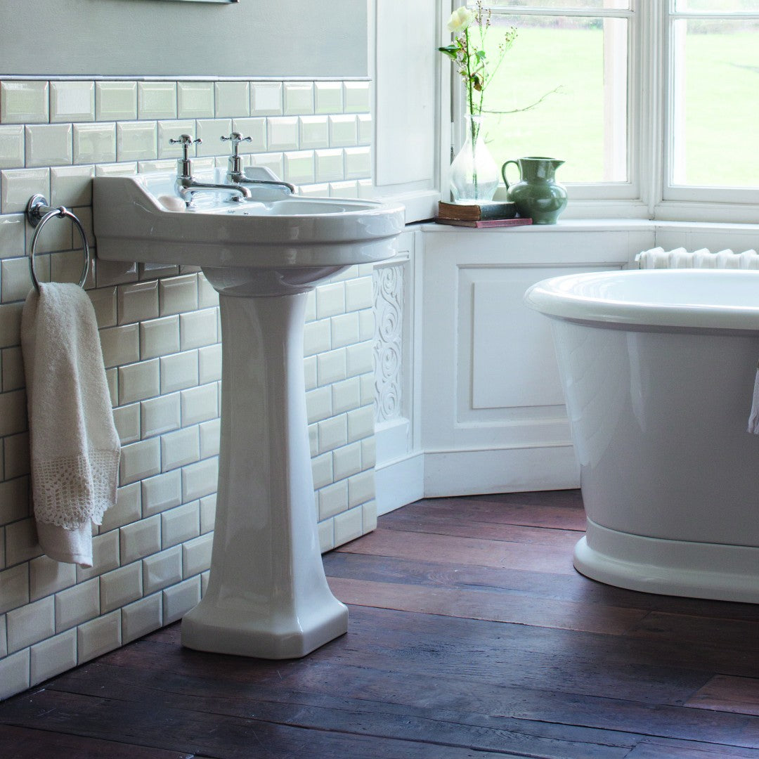 Burlington Edwardian 560mm White Round Basin With Standard Pedestal Deluxe Bathrooms UK