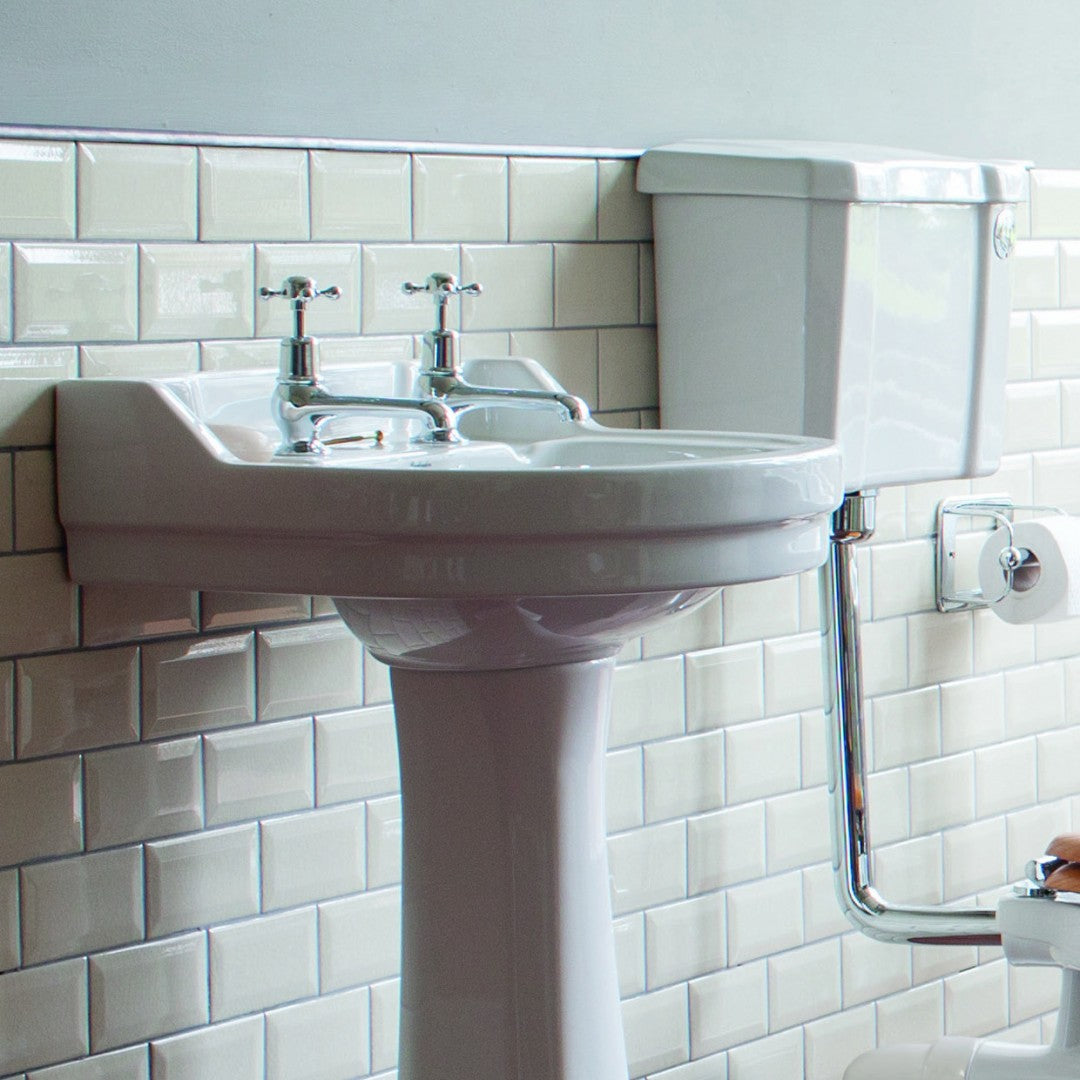 Burlington Edwardian 560mm White Round Basin With Standard Pedestal Deluxe Bathrooms UK