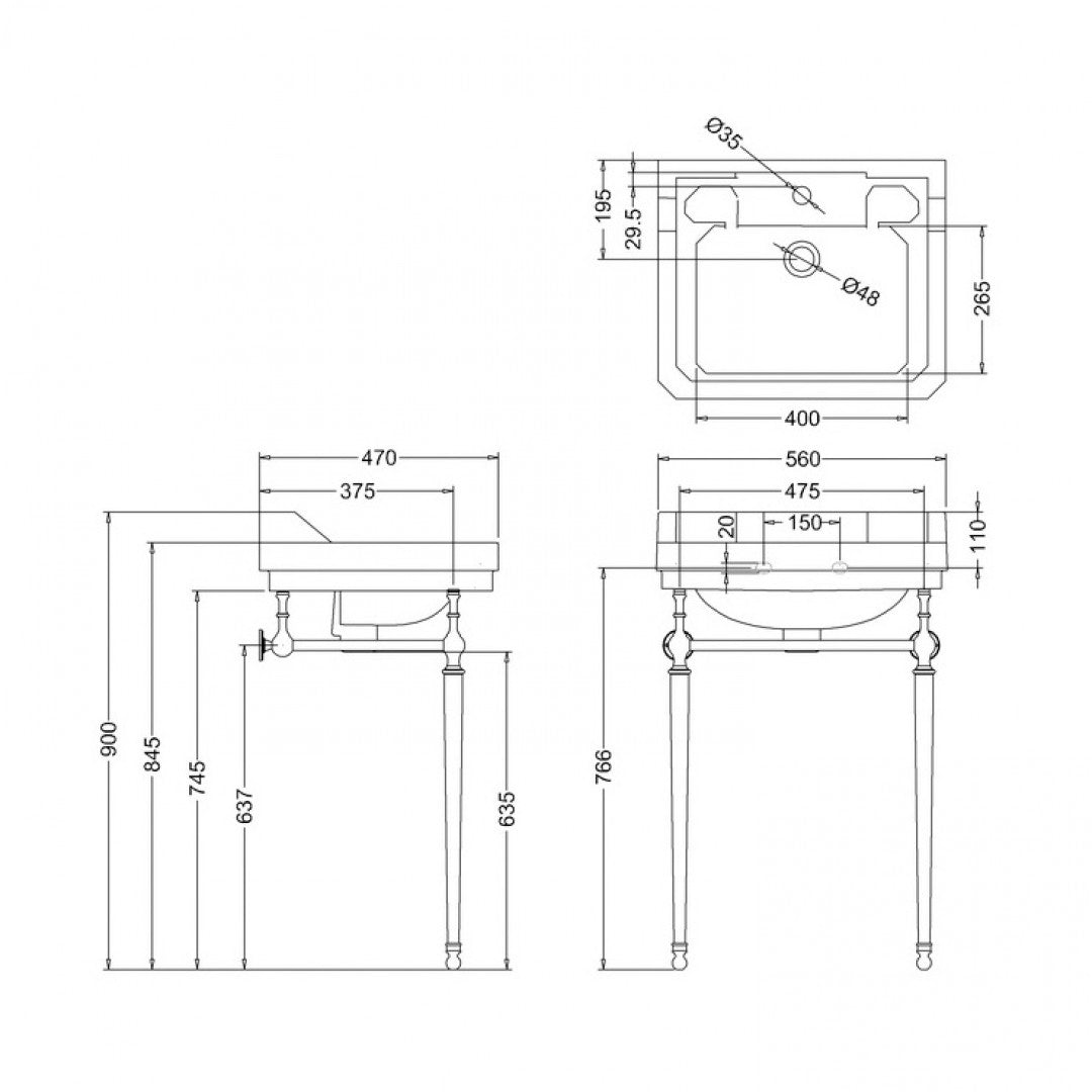 Burlington Edwardian White Basin With Standard Chrome Basin Washstand Deluxe Bathrooms UK