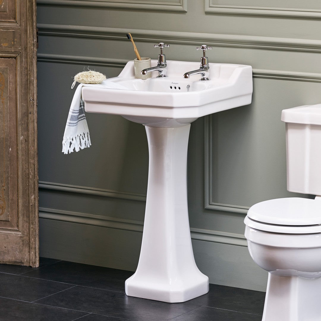 Burlington Edwardian Rectangular White Basin With Standard Pedestal Deluxe Bathrooms UK