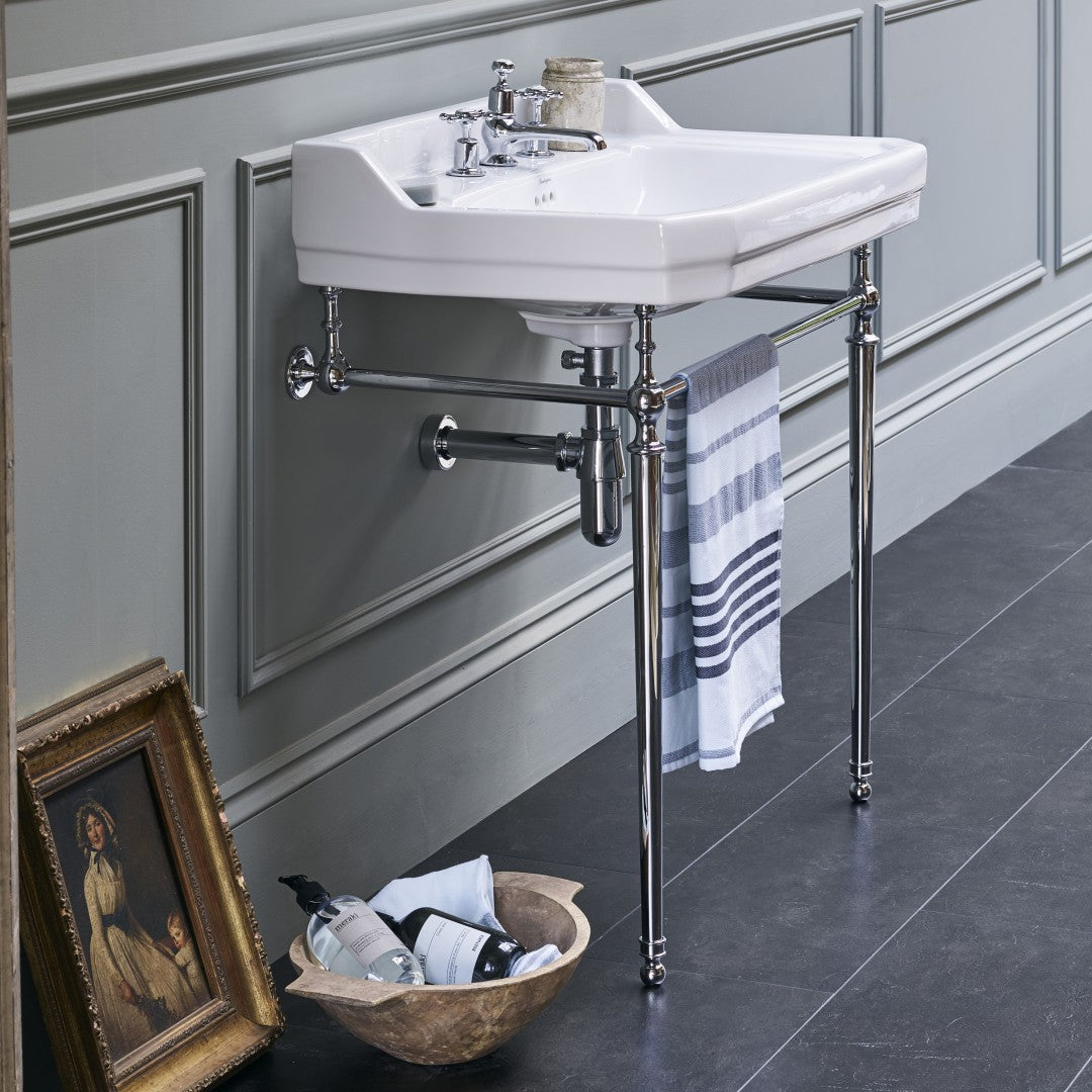 Burlington Edwardian White Basin With Standard Chrome Basin Washstand Deluxe Bathrooms UK