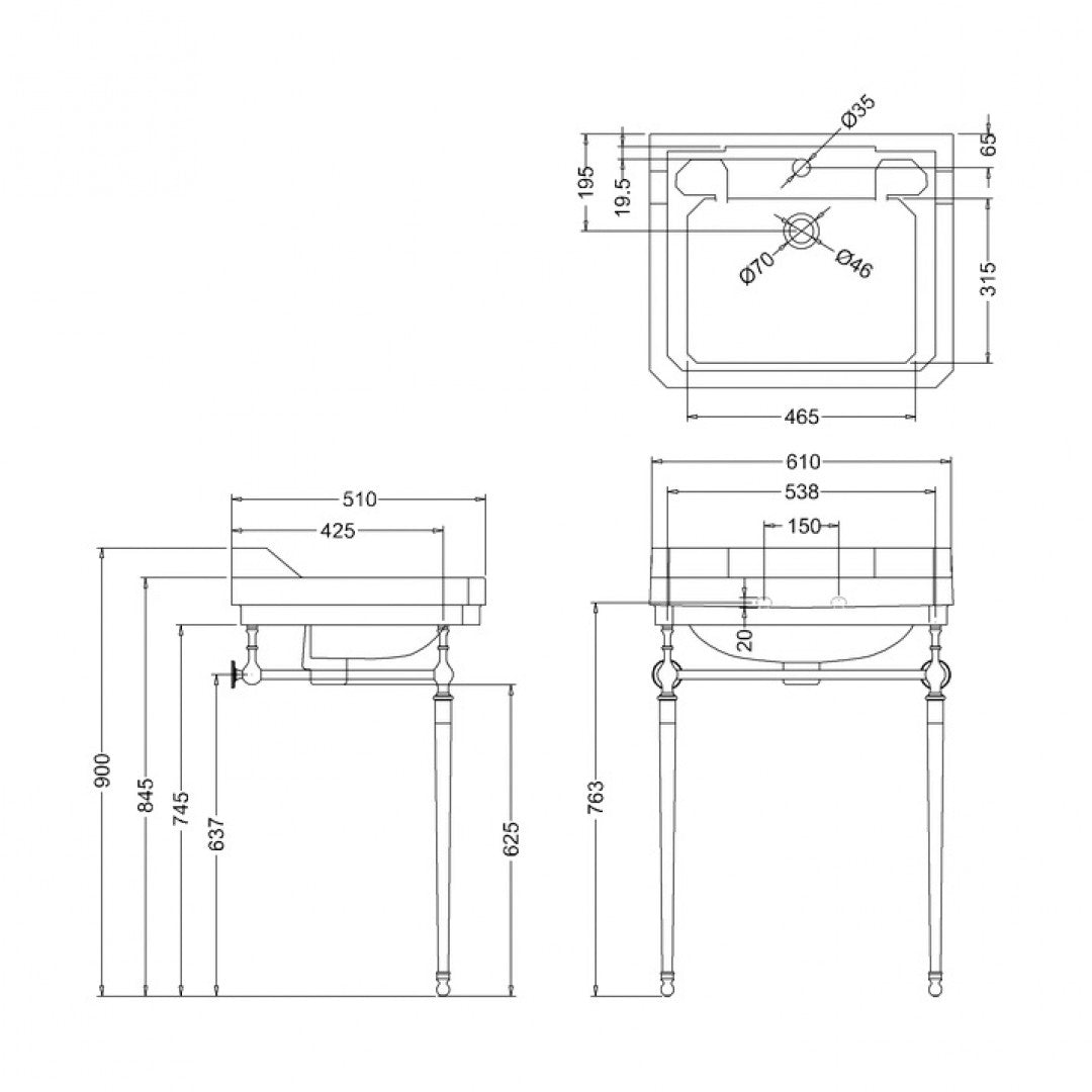 Burlington Edwardian White Basin With Standard Chrome Basin Washstand Deluxe Bathrooms UK