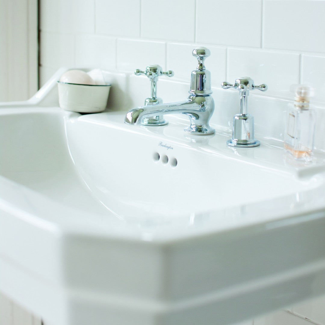 Burlington Edwardian Rectangular White Basin With Standard Pedestal Deluxe Bathrooms UK