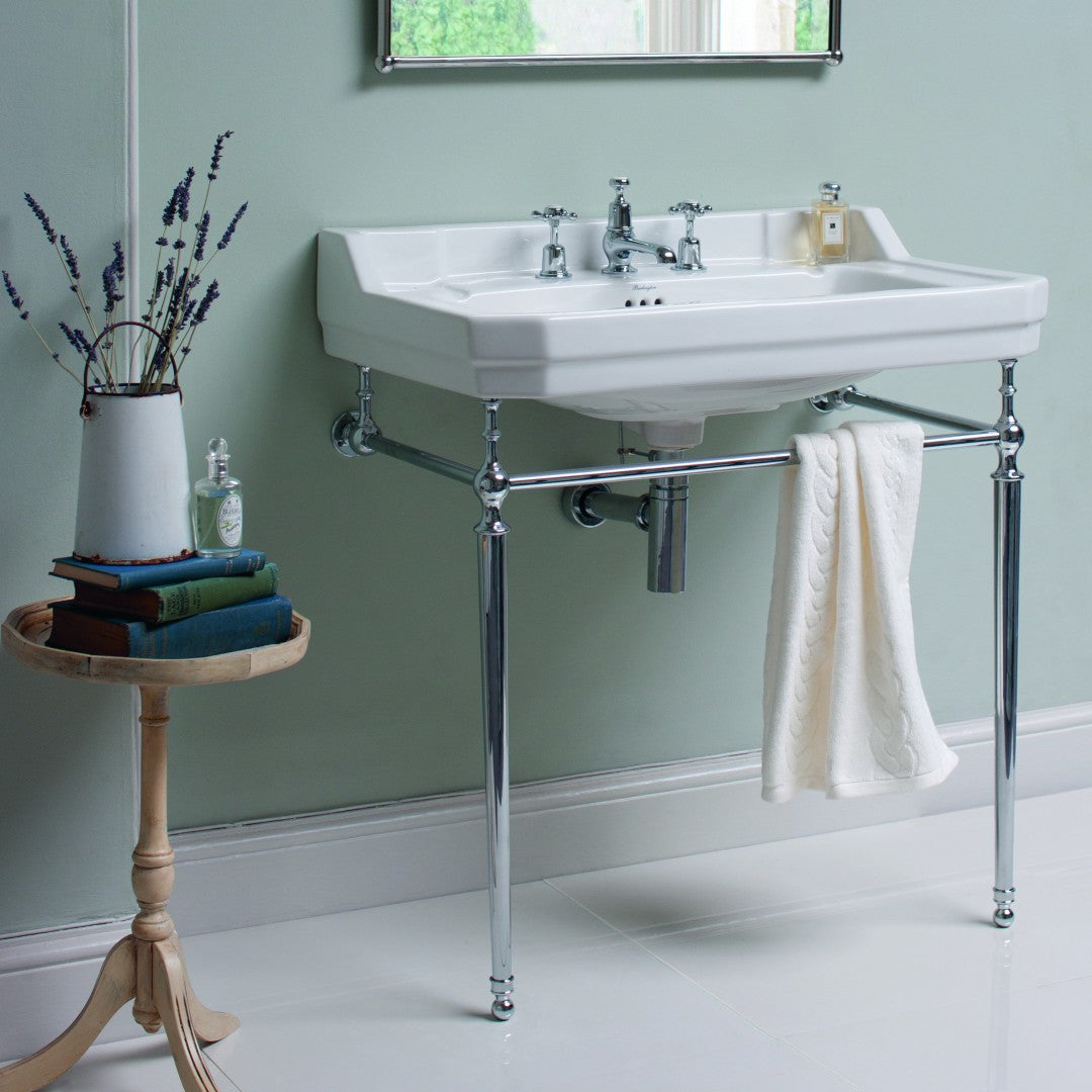 Burlington Edwardian White Basin With Standard Chrome Basin Washstand Deluxe Bathrooms UK