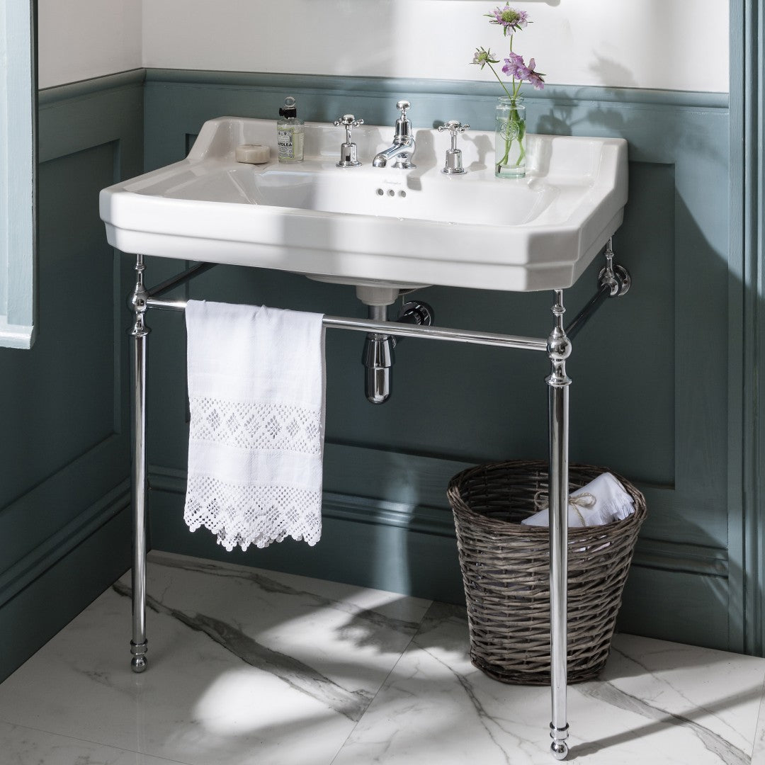 Burlington Edwardian White Basin With Standard Chrome Basin Washstand Deluxe Bathrooms UK
