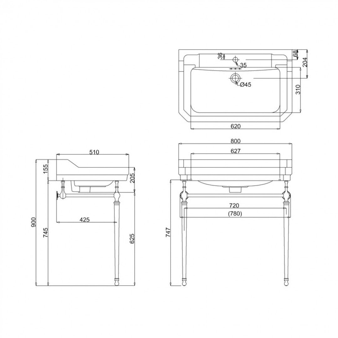 Burlington Edwardian White Basin With Standard Chrome Basin Washstand Deluxe Bathrooms UK