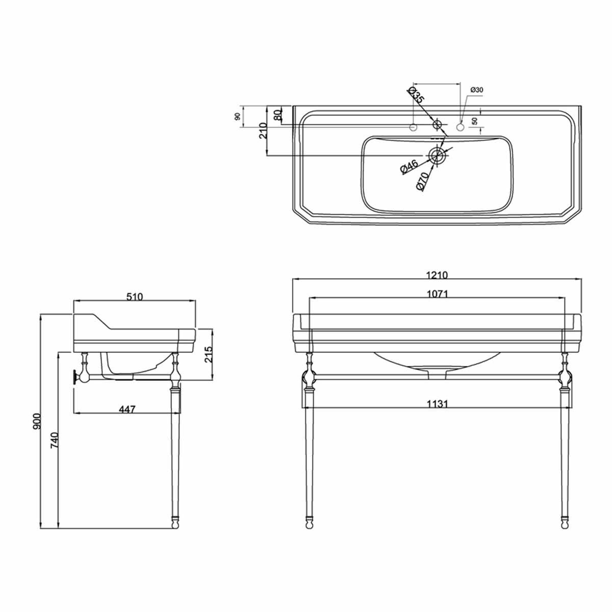 burlington edwardian jet 120cm 3TH black basin chrome washstand dimensions Deluxe Bathrooms UK
