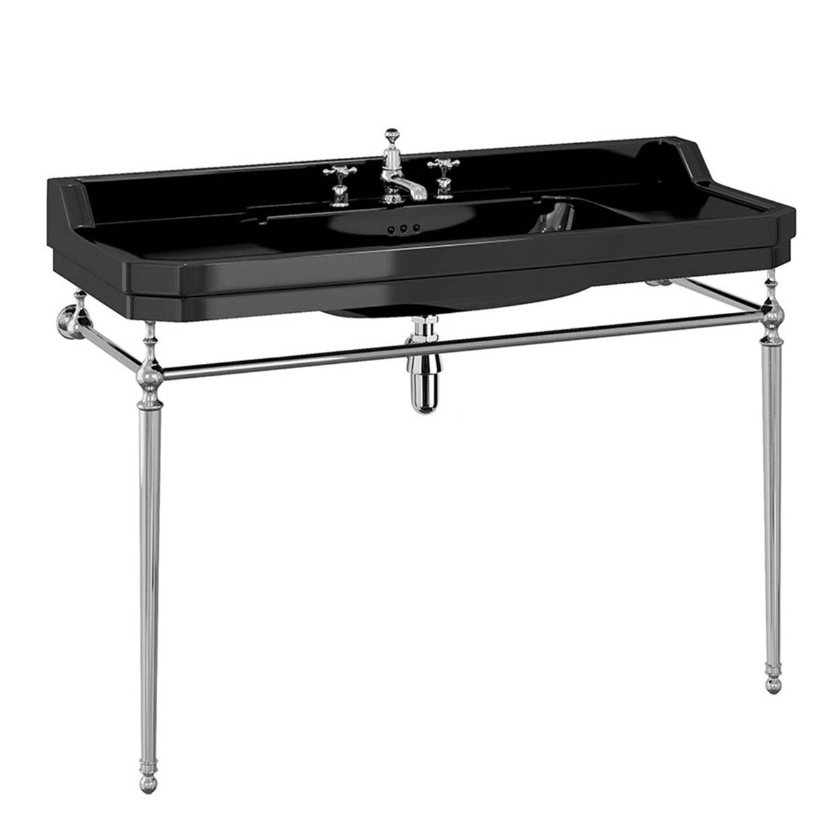 burlington edwardian jet 120cm 3TH black basin chrome washstand Deluxe Bathrooms UK