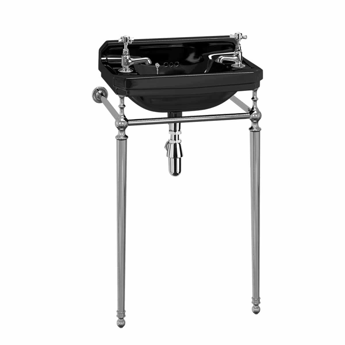 burlington edwardian jet 51cm 2TH black basin chrome washstand Deluxe Bathrooms UK