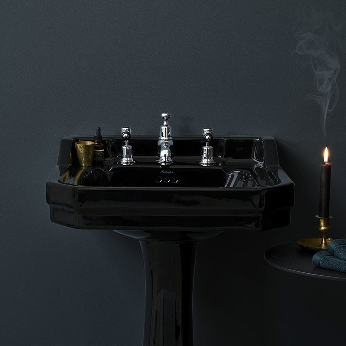 burlington edwardian jet 56cm black basin black pedestal Deluxe Bathrooms UK