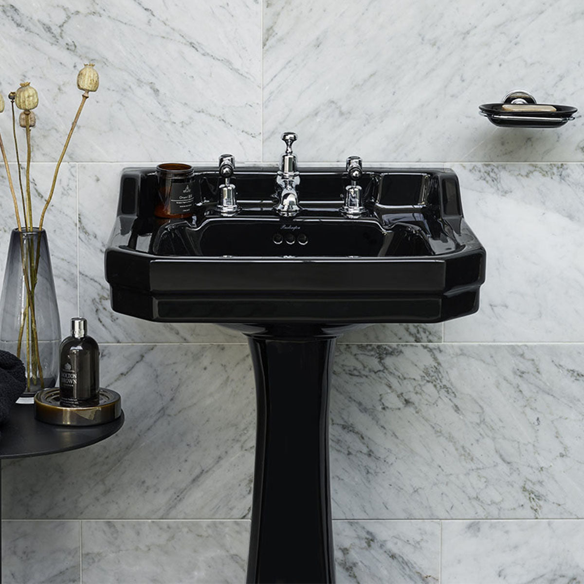 burlington edwardian jet 56cm black basin black pedestal Deluxe Bathrooms UK