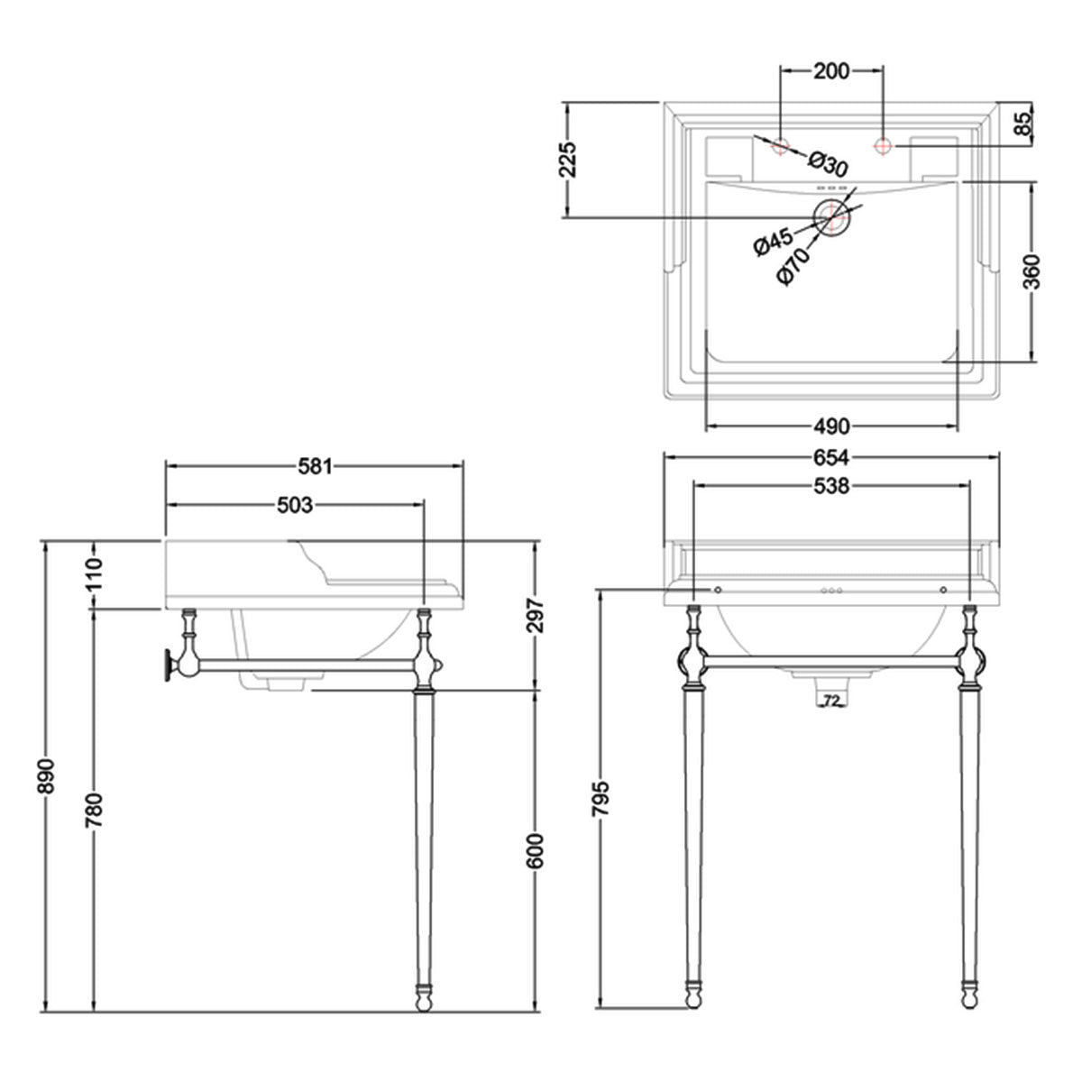 burlington edwardian jet 65cm black basin chrome washstand dimensions Deluxe Bathrooms UK