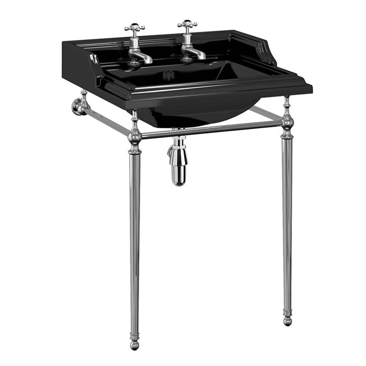 burlington edwardian jet 65cm black basin chrome washstand Deluxe Bathrooms UK