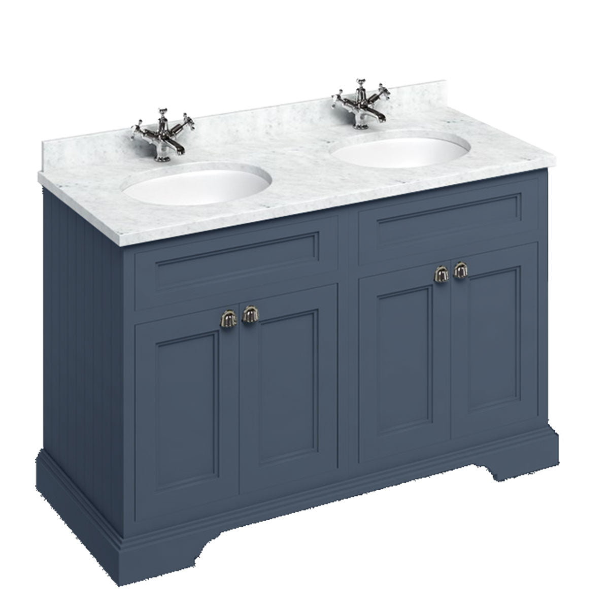 Burlington 1300 Floor Standing Vanity Unit With White Marble Worktop & Double Integrated Basin Deluxe Bathrooms UK