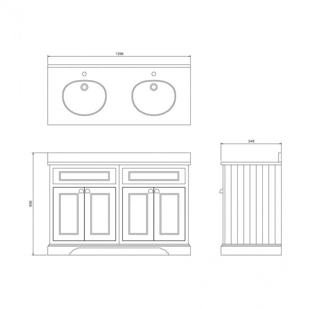 Burlington 1300 Floor Standing Vanity Unit With White Marble Worktop & Double Integrated Basin Deluxe Bathrooms UK