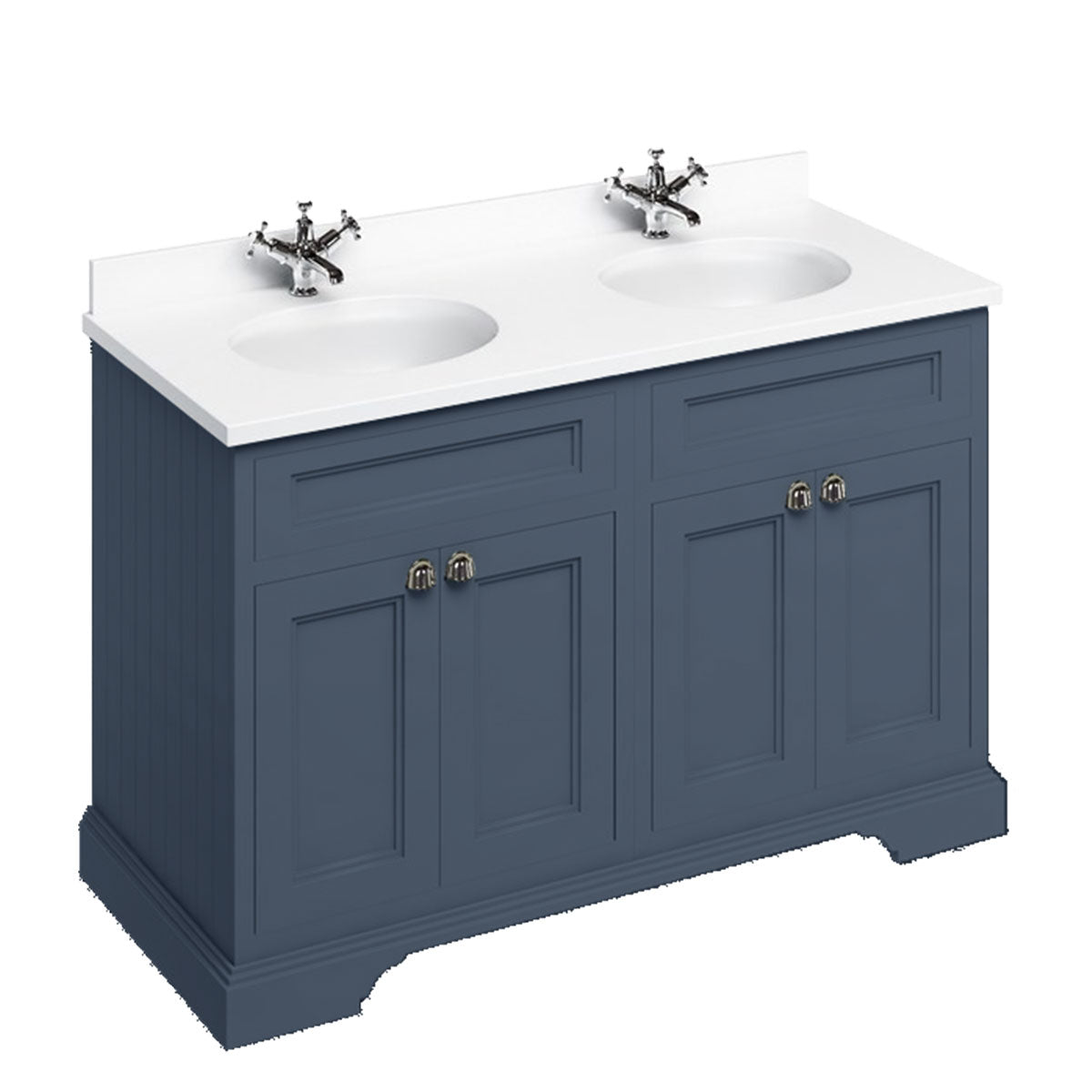 Burlington 1300 Floor Standing Vanity Unit With White Marble Worktop & Double Integrated Basin Deluxe Bathrooms UK