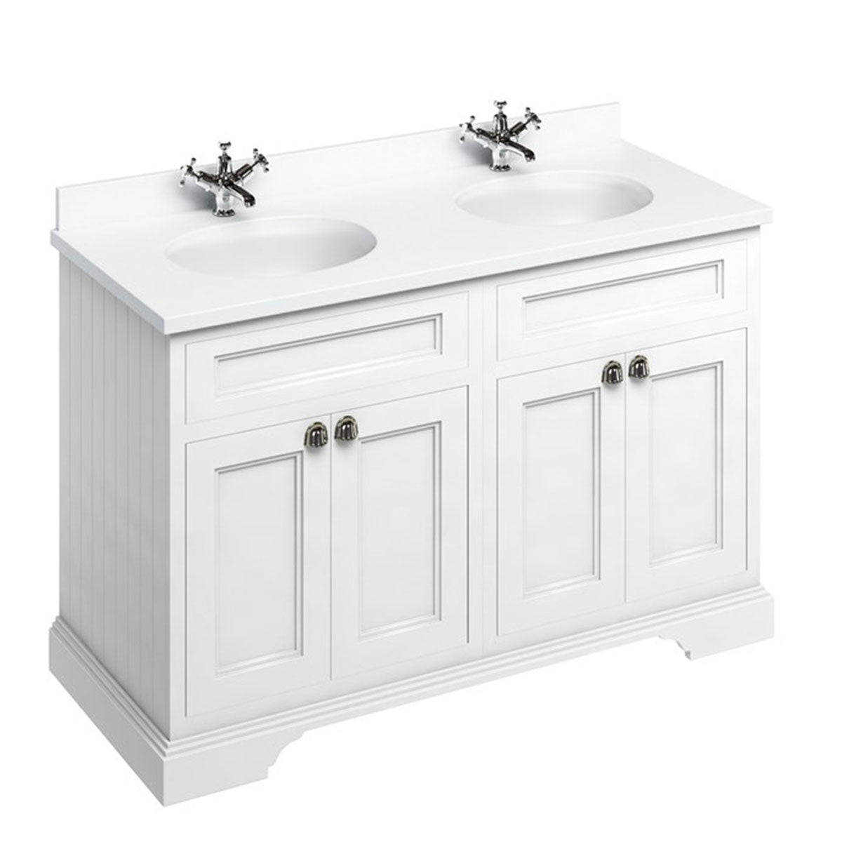 Burlington 1300 Floor Standing Vanity Unit With White Marble Worktop & Double Integrated Basin Deluxe Bathrooms UK
