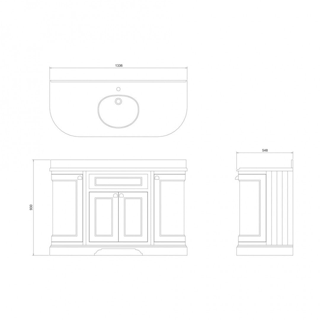 Burlington 1340 Floor Standing Curved Vanity Unit With Worktop & Inset Basin Deluxe Bathrooms UK